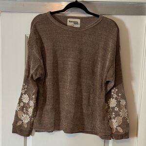 Savanna Jane Taupe Floral Embroidered Sweatshirt